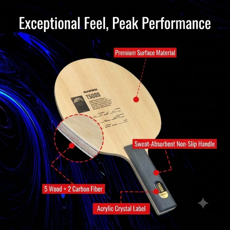 Table Tennis Intermediate Level - SANWEI T5000 Table Tennis Blade, 5
